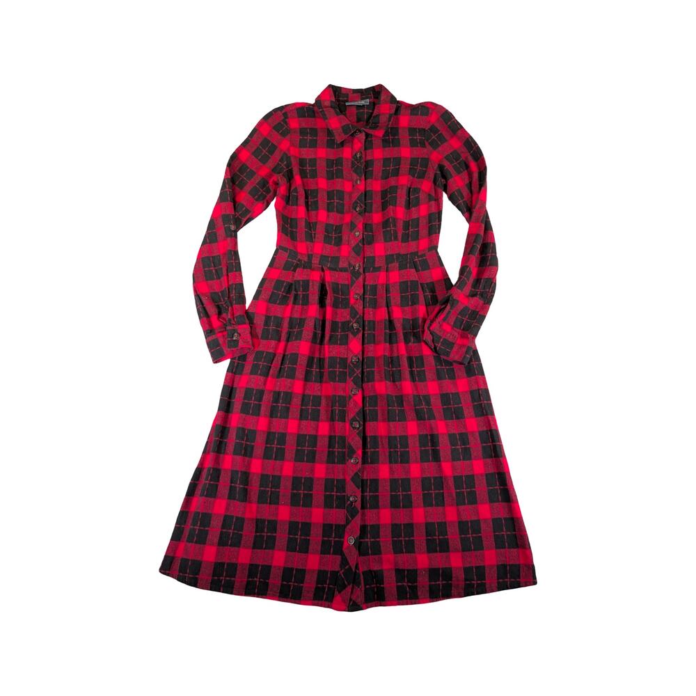 ModCloth Red Black Buffalo Plaid Button Front Dress Size 2 - Picture 2 of 8